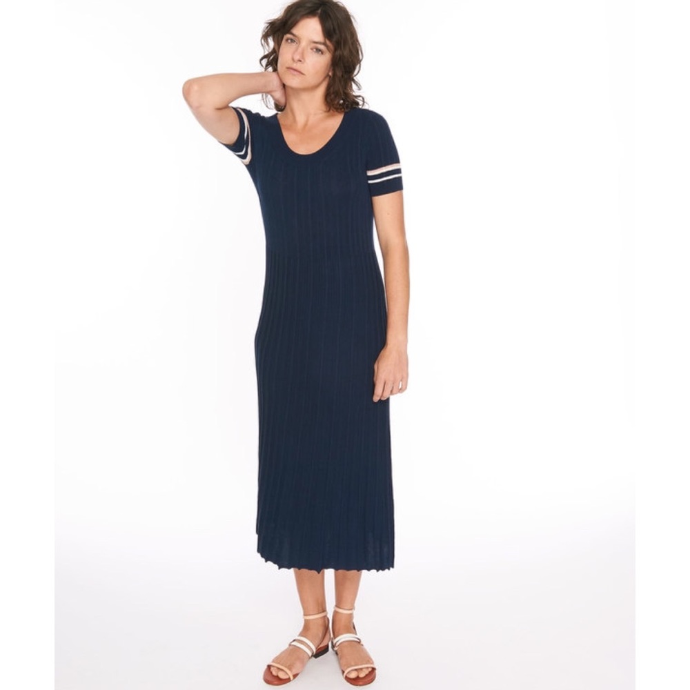 WRAY PAIGE NAVY STRIPE COTTON MIDI DRESS
